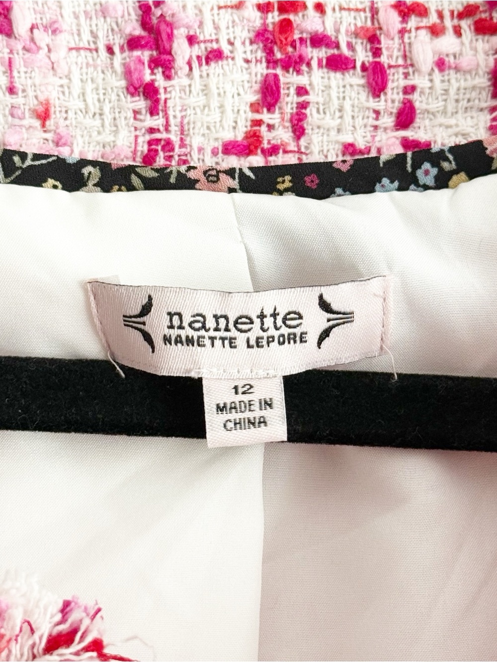Nanette Lepore Size 12 Red White Pink Tweed Blazer - Picture 5 of 7